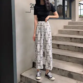 Glezna Lungime pantaloni Grafice Drăguț fluture de Imprimare Vrac Direct Pantaloni Albi Femei coreene Harajuku Boho Pantaloni cu Talie Înaltă