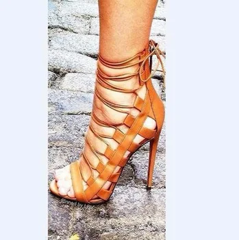 De Vânzare la cald Femei sandale Strappy Eco Sandale Gladiator Dantela-up Glezna Curea Sandale cu Toc Înalt Subțire Toc Pantofi Rochie