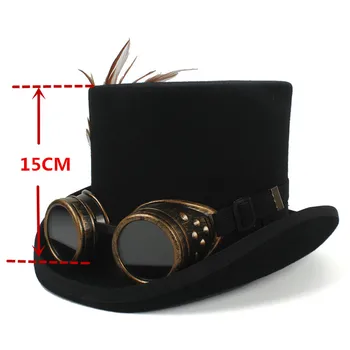 15CM Pălărie de Lână Femei Bărbați Fedora Pălărie Manual de Viteze Steampunk Ochelari Pene Magician Cosplay Capace 4 Dimensiune