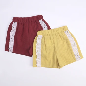 Muababy Fetițe De Vară Pantaloni Scurți Dantelă Subțire De Lumină, Pantaloni Scurți De Moda Pentru Copii Galben Visiniu Pantaloni Casual