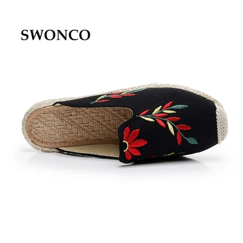SWONCO Femei Papuci 2018 Vara Broda Paie Doamnelor Pantofi Papuci Femei Plat Retro Stil Casual Femei Pantofi în aer liber
