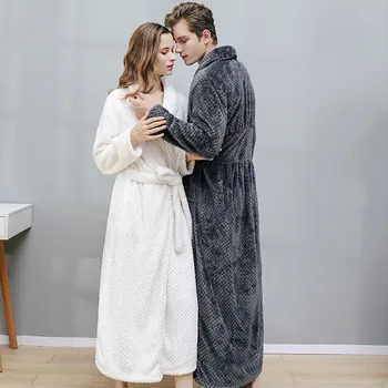 Cuplu Toamna/iarna Culoare Solidă Pijamale de Pluș Sexy Talie Yukata Catifea V-neck Belted Halat de Acasă Costum pentru domnișoare de Onoare Cadou