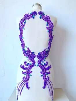 Violet Pur făcute de mână coase pe Pietre aplicatiile pe plasă de cristale de patch-uri 69*17X2 pentru rochie DIY rochie accesoriu