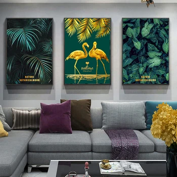 Verde Și Aur Ananas Monstera Planta Pictură Frunze Mari Poster Print De Arta De Perete Pentru Camera De Zi Culoar Unic Decor Modern