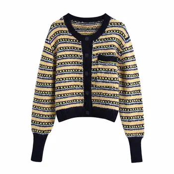 2021 Noi Femeile Jacquard Tricot Pulovere Cardigan Mâneci Lungi Casual Moda Vintage Cald Tricotate Femei