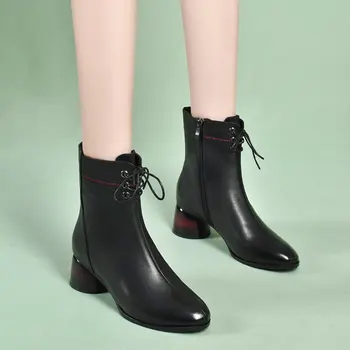 Femei Glezna Cizme Toamna Iarna 2020 Nou Stil Confort Mijlocul Pantofi de Iarna cu Catifea Singur Cizme Cizme Negre Botas De Mujer