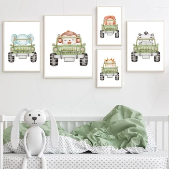 Baby Driver Elefant, Girafa, Zebra, Maimuta Hipopotam Nordic Postere Si Printuri De Arta De Perete Panza Pictura Pe Perete Poze Decor Camera Pentru Copii