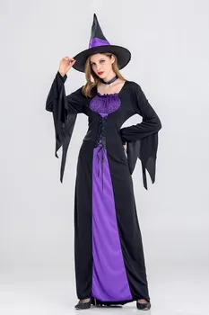 Adult Costum De Halloween Vrăjitoare Pentru Femei Sexy Violet Bretele Rochie, Palarie Carnaval, Petrecere Costum De Sex Feminin