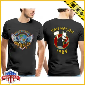 Van Halen Tricou 1984 World Tour Concert Unisex Negru T Shirt S 6Xl