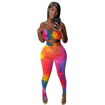 Tmustobe Sexy Gradient de Culoare Înfășurat în Piept Unul-Umăr de Două bucata Set Pentru Femei Tie-Dye Înfășurat Piept + Split Creion Pantaloni Set