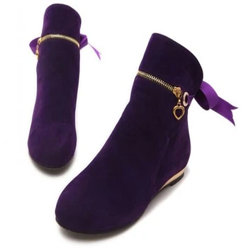Nou stil drăguț cinci culori 43 de mari dimensiuni toamna iarna cizme de piele de căprioară arc pantofi pentru femei scurte solidă rotund toe glezna cizme