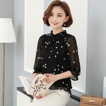 Sifon femei topuri și bluze de moda de primăvară 2019 îmbrăcăminte de imprimare camasi femei vintage cu buline feminin bluza neagra 1873 50