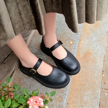 Hung Yau Piele Moale Femei Oxfords Britanic De Moda Noua Platforma Balerini Casual Curea Cataramă Doamnelor Pantofi Negri Femei Plus Dimensiune 9