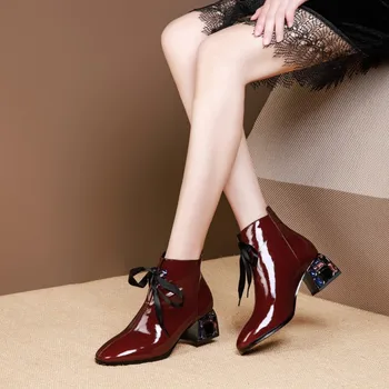 Tanariya New Sosire Pantofi pentru femeie Cizme pentru femei de Toamna/iarna 2020 femei cizme din piele cu toc gros