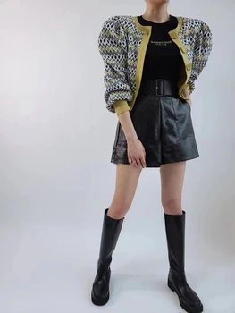 Femei Elegant Pulover Coreea Style Chic Toamna Contrast De Culoare Gât O Dragoste Butonul Vrac Maneca Lunga Cardigane Tricotate Bluze