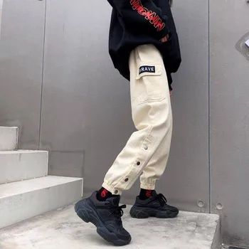 Kahaki Pantaloni Streetwear Femei Cu Buzunare Solide Hippie Pantaloni Japonia Hip-Hop De Talie Mare Pantaloni Amuzant Toamna Coreean Pantaloni