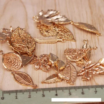 Se amestecă Aur filigran frunze de copac farmece pandantive de mireasa bijuterii Mireasa accesorii de par aliaj de artizanat DIY fabrica de en-gros
