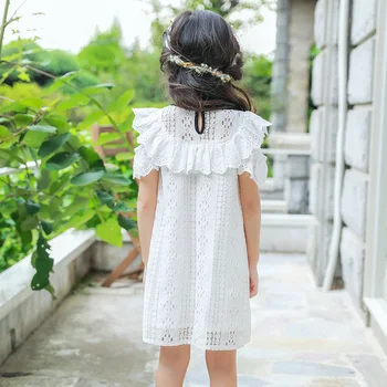 Volane din bumbac adolescente rochii de vara copii rochie 2018 noi dantelă albă fetite rochii cu mâneci mini îmbrăcăminte