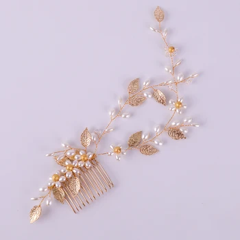 Perla Pieptene De Par Benzi De Mireasa Ornamente De Păr De Aur Frunze De Nunta Benzi Cu Pieptene Pearl Femei Accesorii Par Bijuterii