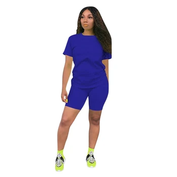 Culoare solidă Două piese de Îmbrăcăminte pentru Femei cu mânecă Scurtă, O-Neck T-shirt Și pantaloni Scurți Stramte. Simplu Trening Tinuta