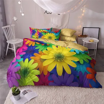 HELENGILI Set de lenjerie de Pat 3D Flori colorate de Imprimare Carpetă acopere set lenjerie de pat cu pernă de pat set de Textile acasă #XH-04
