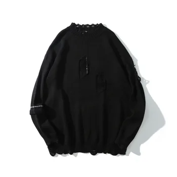 Barbati Tricotate Pulover Hoodies 2020 Mens Supradimensionate Streetwear Jachete Rupt Hanorac Hip Hop Haine Negre Japonia Stil Uza