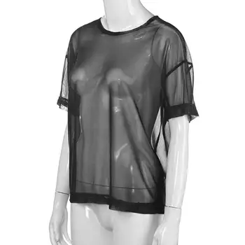 Lanxirui Mesh Tee Vedea Prin Femei T -Shirt Cu Maneci Scurte Perspectivă Strălucire Casual Femei Topuri Lady Vintage Blusa Dropship