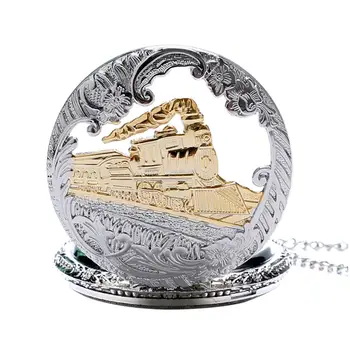 Retro Argint Gol De Aur Trenul Ceas De Buzunar Bronz Sculptate Pandantiv Steampunk Ore Ceas Bărbați Femei Cadouri Reloj De Bolsillo