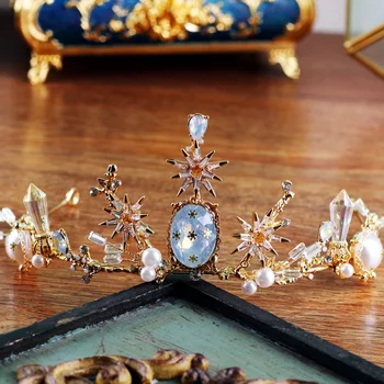 HIMSTORY 2019 Nou stil Baroc de Lux Cristal CZ Coroana de Mireasă Diademe de Aur de Lumină Diadema Diademe pentru Femei, Mireasa, Nunta, Accesoriu de Păr