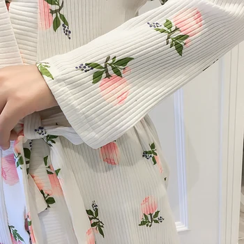 3PCS 2019 Nou Primavara Toamna Femei Pijamale Seturi de Imprimare Roz Floare Pijamale Doamna Moale Tricotate îmbrăcăminte de noapte Sling Cu Sutienul Acasă Seturi