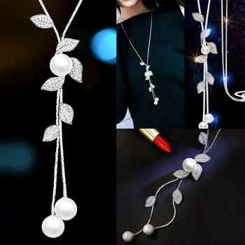Noua Moda Fierbinte elegant Simulate Perla Cravată Coliere pentru Femei Farmecul Lanț Colier Lung cu Pandantiv Bijuterii Accesorii la Modă