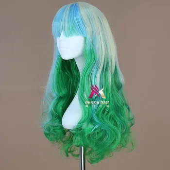 Nou fată Mori lung ondulat peruca Cosplay pentru femei verzi par Sintetic Rezistent la Căldură de Înaltă Temperatură Fibra de petrecere cu costume
