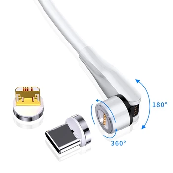 3 în 1 3A Magnetic 360 ° +180 ° Rotație USB de Încărcare Rapidă Cablu de Tip C, Micro Incarcator Cablu de Sârmă
