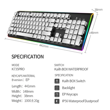 HEXGEARS GK735-B Kailh CUTIE de Comutare Tastatură Mecanică de Galvanizare Taste RGB SizeLight Tastatură Mecanică de Gaming