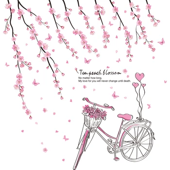 Fată de desene animate Autocolante de Perete DIY Flori de Piersic Biciclete Murală Decalcomanii pentru Copii, Camere Copii Dormitor Decorare Casa