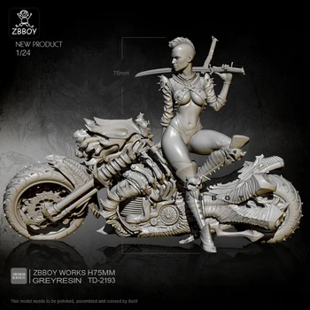 1/24 Rășină Figura Kituri punk machine foc motocicleta de sex feminin spadasin auto-asamblate TD-2193