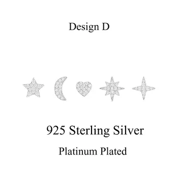 SLJELY 5pcs/set Argint 925 Culoare de Aur Cross Star de Albine Stud Cercei Deschide 3A Zircon CZ Femei Brand de Moda Bijuterii