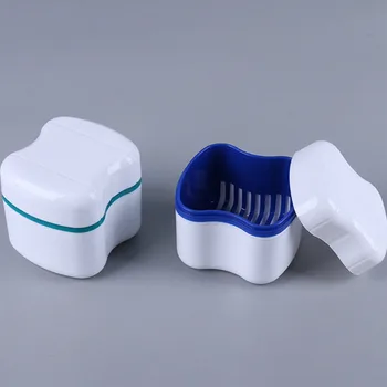 1 BUC Proteza Box Caz Portabil Dublu-strat Proteza Baie Caz Cu Coș Net Titularul Dinte Artificial Organizator Ingrijire dentara