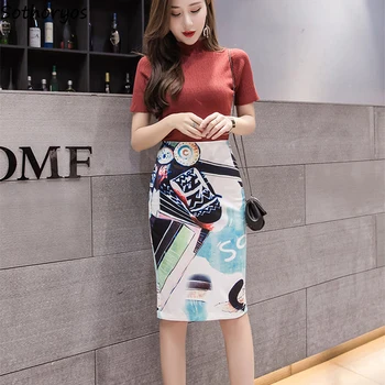 Fuste Femei Harajuku Simplă petrecere a timpului Liber la Modă de Înaltă Talie Genunchi Lungime Creion Folie de Stil coreean de zi cu Zi Femei Simplu All-meci Chic
