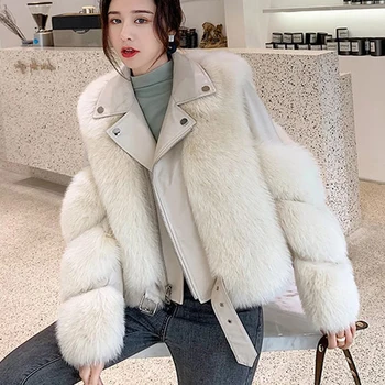 2020 Lux Scurt Jacheta de Iarna pentru Femei Uza Gros Faux Haină de Blană de Vulpe Piele PU Jachete Calde Streetwear Haina