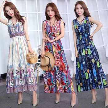 Vara noua versiunea coreeană de bumbac, de mătase de imprimare rochie stil național, plus dimensiunea rochie pentru femei rochie eleganta rochie lunga