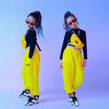 2021 Copii de Dans Hip-Hop Îmbrăcăminte Galben Serie de Costume Baieti Hiphop Costume Fete de Jazz, Jazz, Street Dance, Rave Haine