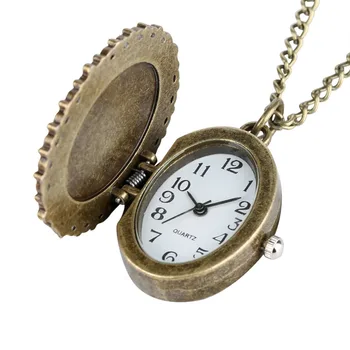 Clasic Circulație de Cuarț Ceas de Buzunar Vechi de Bronz Oval Patch Ceas Bărbați Femei Lanțuri Subțiri Casual Ceas Masculin reloj de bolsillo