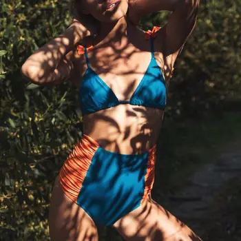 Femei Sexy Talie Mare Bikini Set Push-Up Culoare Solidă Piesă Împreună costume de Baie cu Talie Înaltă Fundul Curea Moale de Vară Swimwears