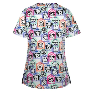 De lucru Uniformă Y2K Imprimate T-shirt Short Sleeve V-Neck Topuri Haine de sex Feminin 3XL Dimensiuni Mari Vara office lady Îngrijitor de sus футболка