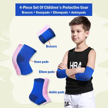 4-Bucata Set Sport pentru Copii de Siguranță Echipament de Protecție Genunchi Set Suport + Suport pentru Încheietura mâinii + Suport pentru Cot + de Sprijin Glezna Seturi