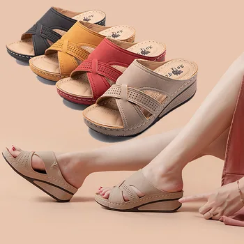 Sandale Femei Confortabil Fahion Roman Pană Tocuri Joase Retro Casual Pantofi pentru Femei Sandalia