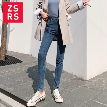 Zsrs 2020 Primăvară Nouă Femei Denim Pantaloni Skinny Talie Mare Albastru Gri Negru Subțire Elastic Lady Blugi Mama Blugi Push-Up Dimensiune