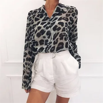 2021 Sexy Tricouri Leopard De Imprimare Bluza Femei Cu Maneci Lungi Bluze Largi Casual Rândul Său, În Jos Guler Camasa-Tunica Topuri Blusas Mujer