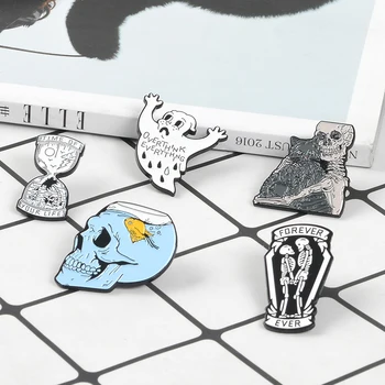 Punk Email pin Clepsidra schelet care deține pisica iubita rever brosa Bijuterii craniu pentru Totdeauna în mormânt Drăguț fantomă insigna Potrivit oricine